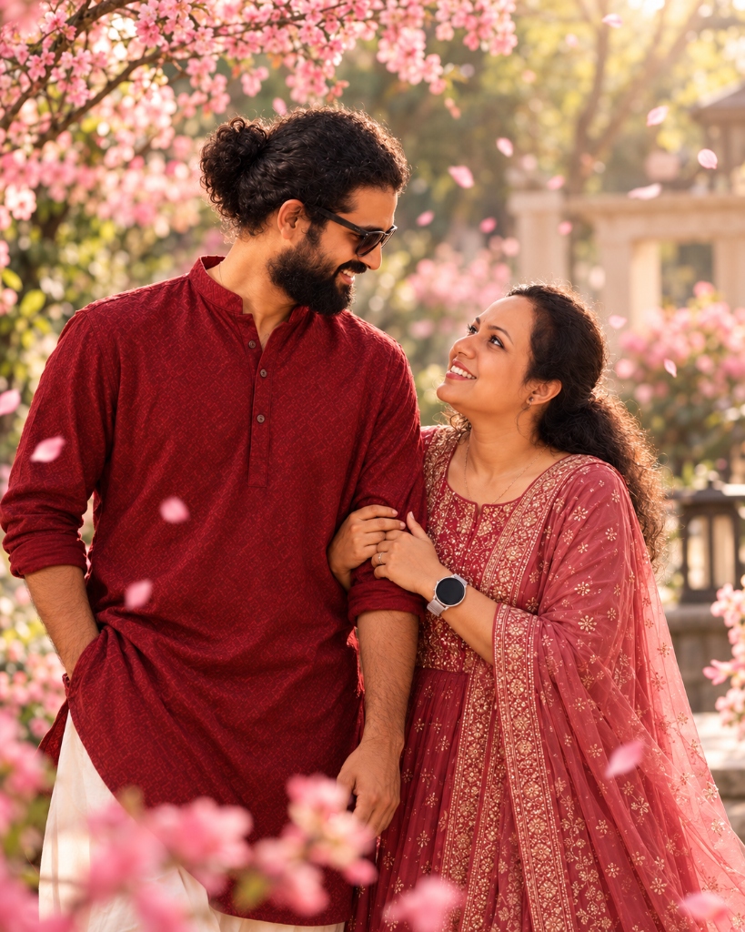 Nived embracing Anusha warmly smiling together